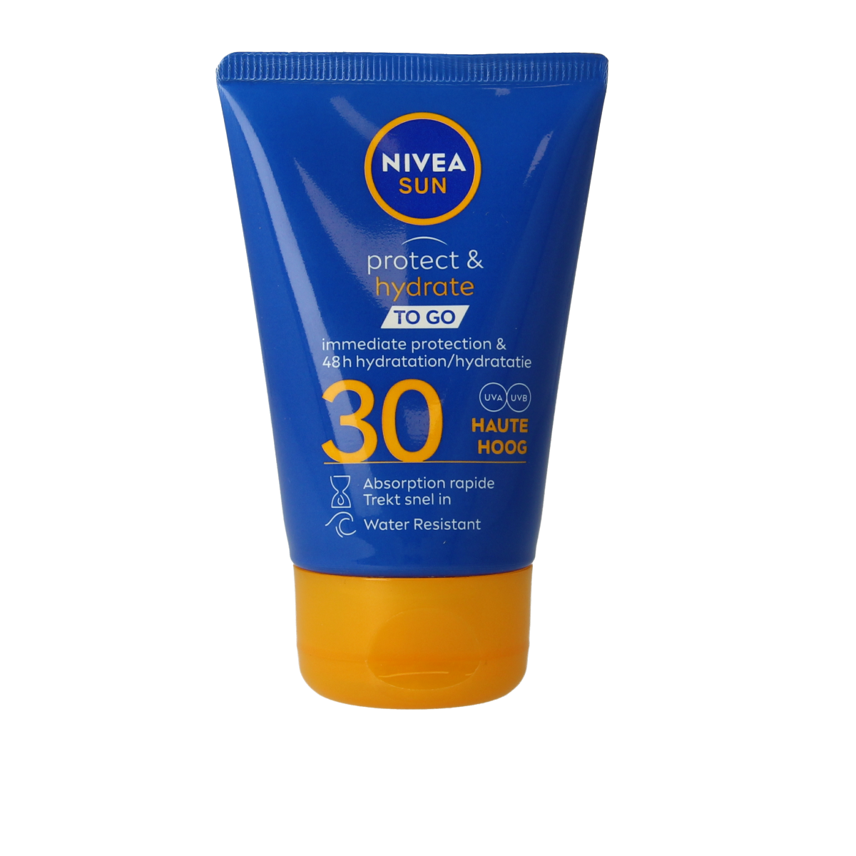 Nivea Sun Protect & Hydration Melk SPF30 sunscreen lotion in a 50ml bottle, with a smooth, hydrating formula and SPF protection.