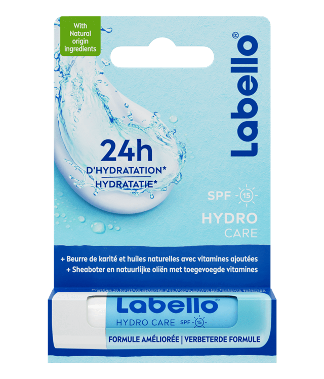 Labello Hydro Care lip balm in a 4.80g blister pack, moisturizing lip treatment from Labello with nourishing ingredients.