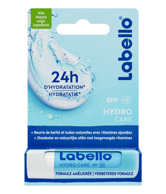 Labello Hydro Care lip balm in a 4.80g blister pack, moisturizing lip treatment from Labello with nourishing ingredients.