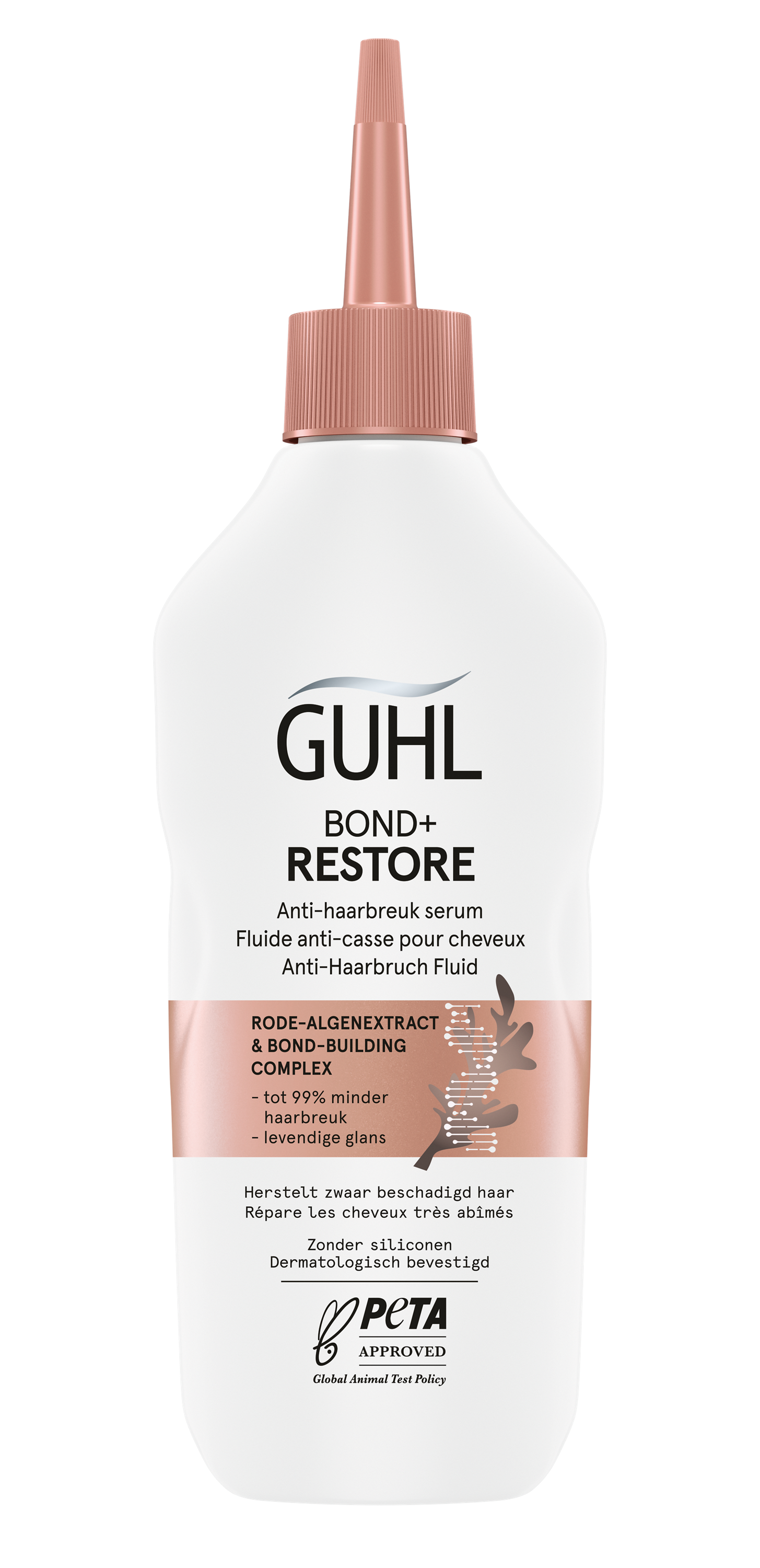 Guhl Bond & Restore serum for hair care in a 150ml bottle, designed to strengthen and repair damaged hair.