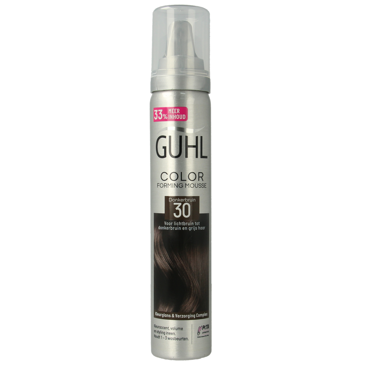 Guhl Color form mousse 30 donkerbruin hair coloring foam in 100ml bottle, showing the product and packaging.