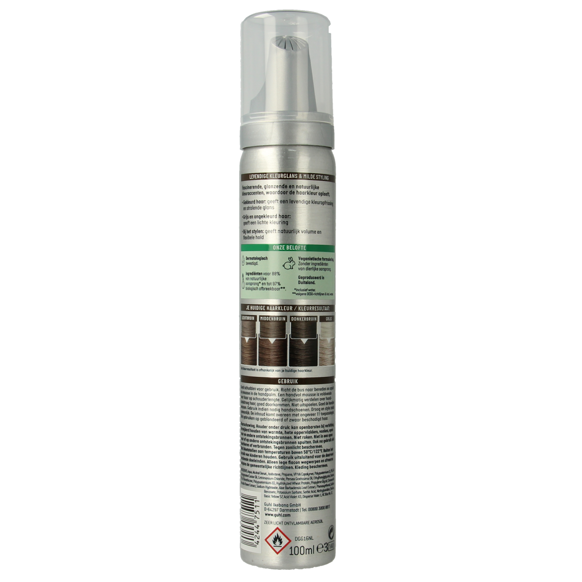 Guhl Color Form Mousse 30 donkerbruin hair coloring foam in 100ml bottle, showing the product and packaging.