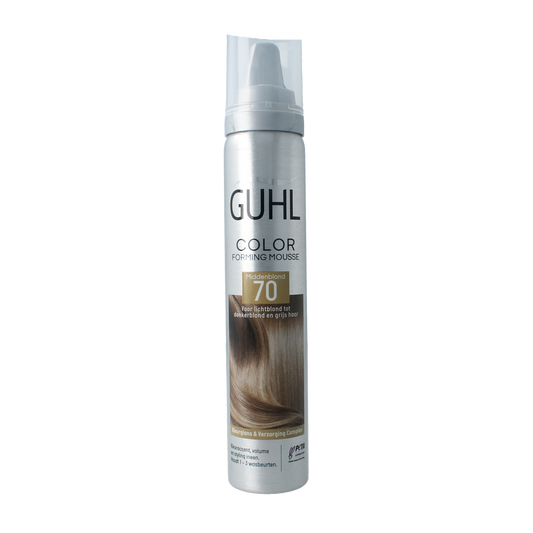 Guhl Color Form Mousse 70 Blond hair coloring foam bottle, 100ml, with blonde hair shade and packaging visible.