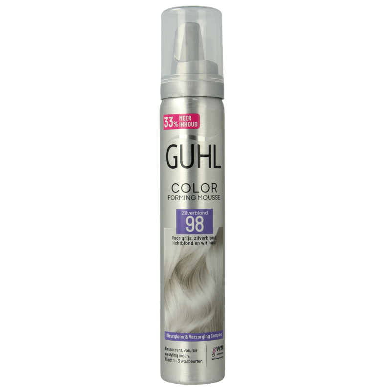 Guhl Color form mousse 98 zilverblond hair coloring product, 100ml bottle with silver blond shade for hair coloring.
