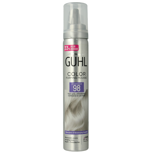 Guhl Color form mousse 98 zilverblond hair coloring product, 100ml bottle with silver blond shade for hair coloring.