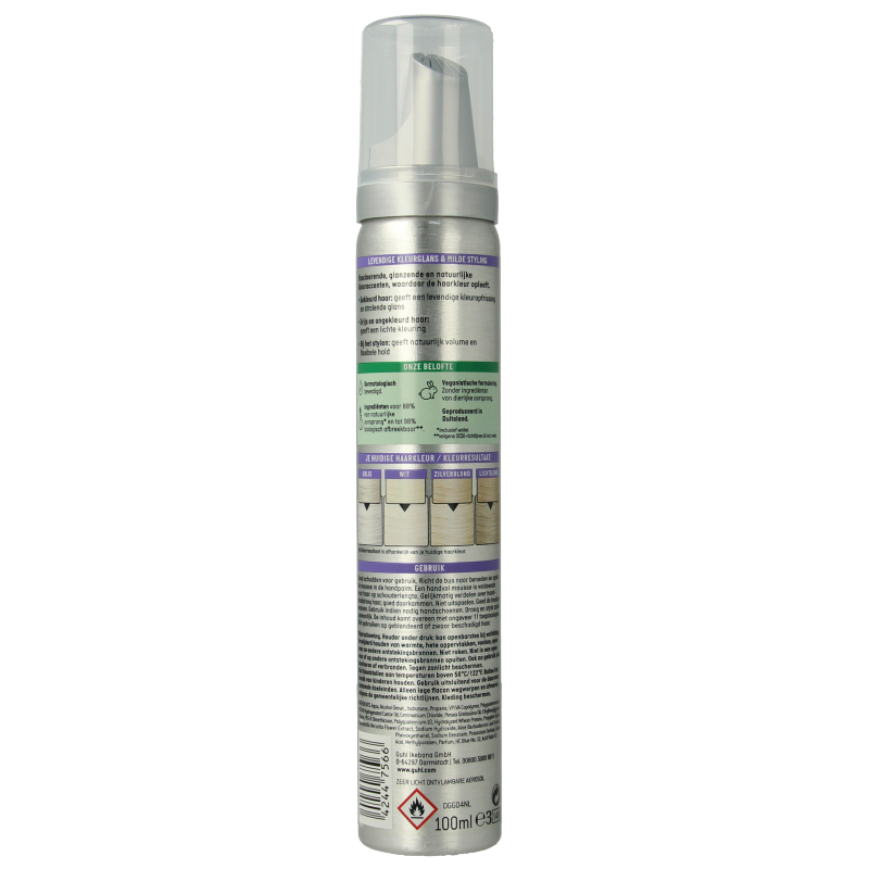 Guhl Color Form Mousse 98 Zilverblond hair coloring foam in 100ml bottle, creamy texture for silver blonde hair.