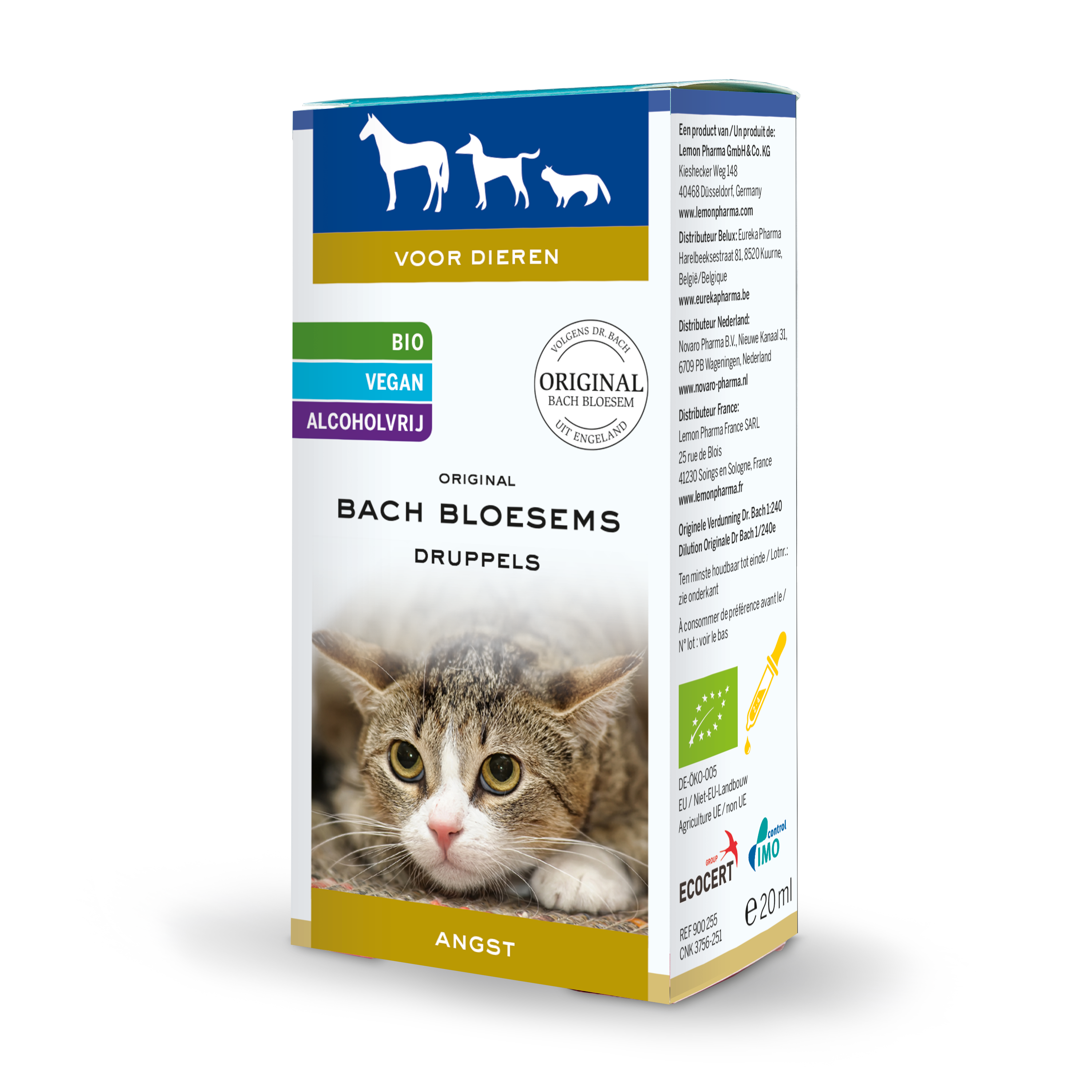 Bach Bloesem animal anxiety supplement in 20ml bottle, natural Bach flower remedy for pet stress relief.