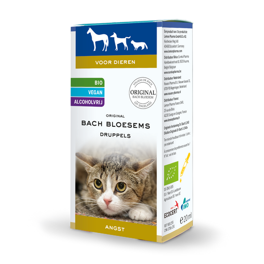 Bach Bloesem animal anxiety supplement in 20ml bottle, natural Bach flower remedy for pet stress relief.