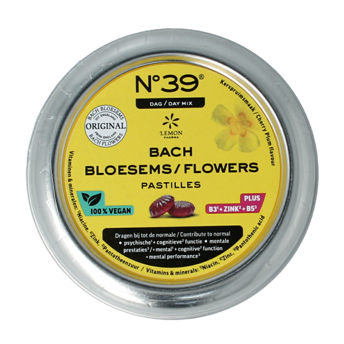 Lemonpharma Bach vegan herbal pastille noodgeval nr. 39 in a clear plastic package, 50 grams, from the Kruidenpreparaten line.