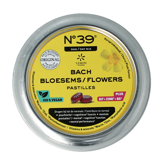 Lemonpharma Bach vegan herbal pastille noodgeval nr. 39 in a clear plastic package, 50 grams, from the Kruidenpreparaten line.