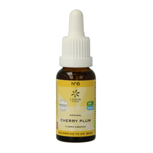 Bach Bloesem Cherry Plum bio herbal remedy bottle, 20ml, with label showing product details and branding.