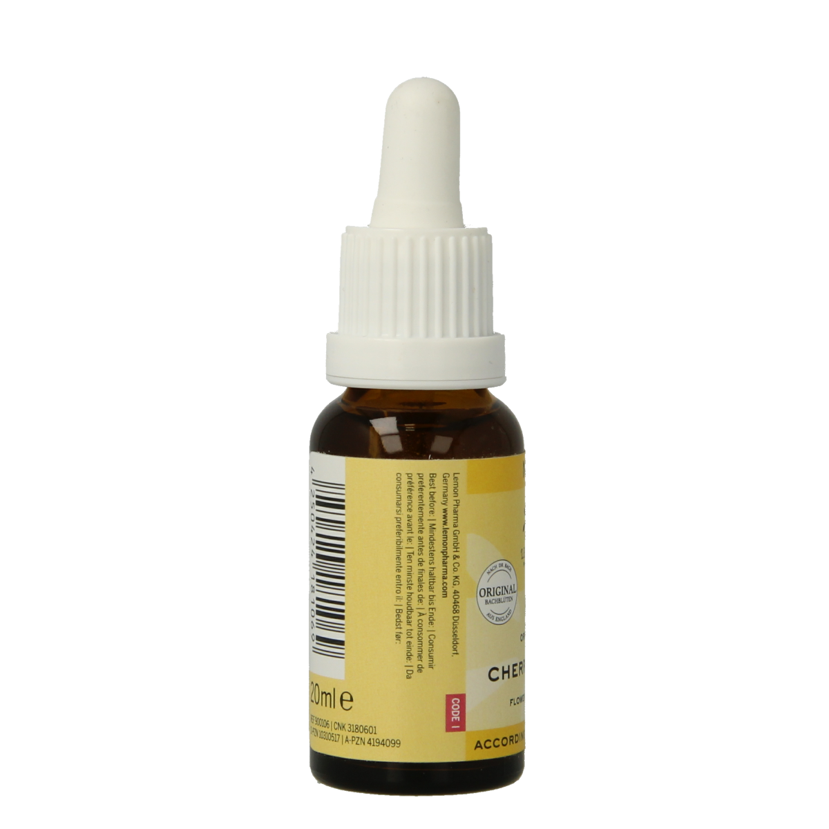 Bach Bloesem Cherry Plum bio herbal remedy in a 20ml bottle, part of Bach Bloesem herbal preparations for emotional balance.