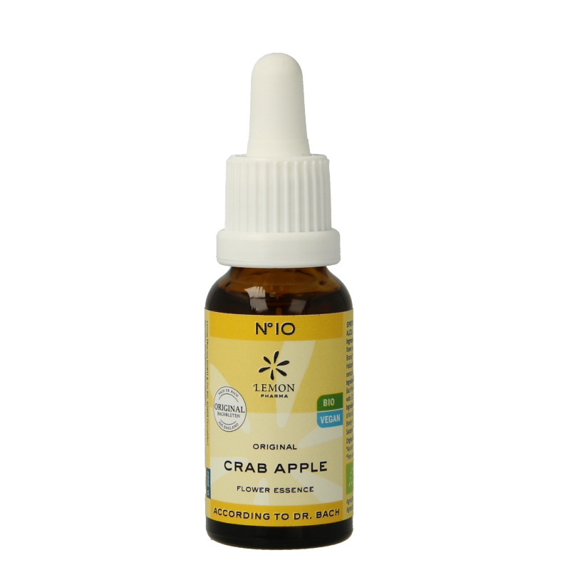 Bach Bloesem Crab Apple bio herbal remedy bottle, 20ml, with herbal packaging and label showing product details
