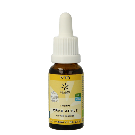 Bach Bloesem Crab Apple bio herbal remedy bottle, 20ml, with herbal packaging and label showing product details