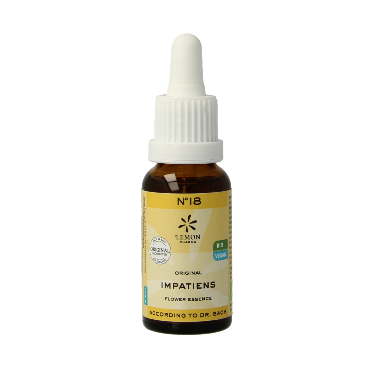 Bach Bloesem Impatiens herbal remedy in a 20ml bottle, natural Bach flower remedy from Bach Bloesem for emotional balance.