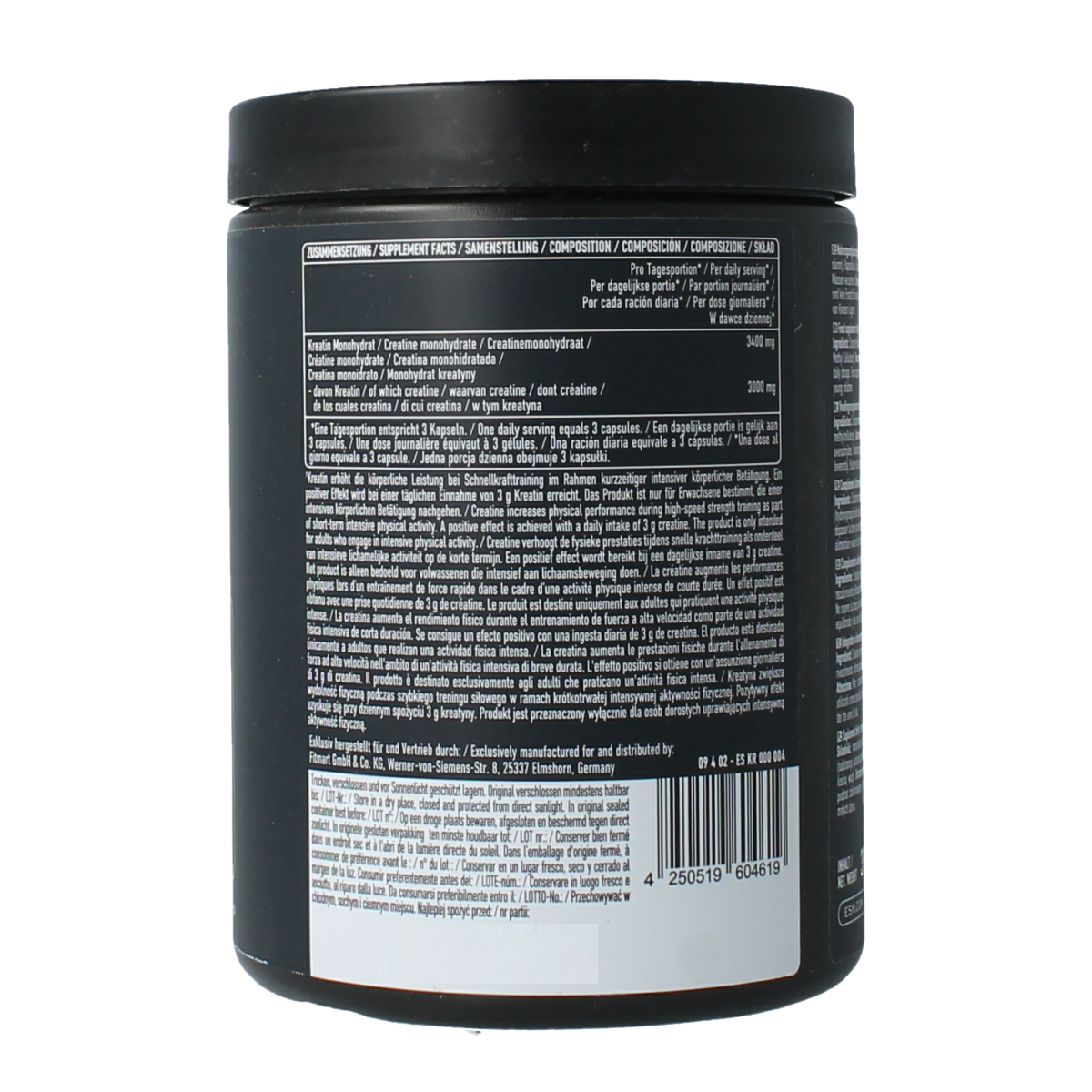 ESN Ultrapure Creatine Monohydrate capsules, dietary supplement for muscle support, shown in a clear container.