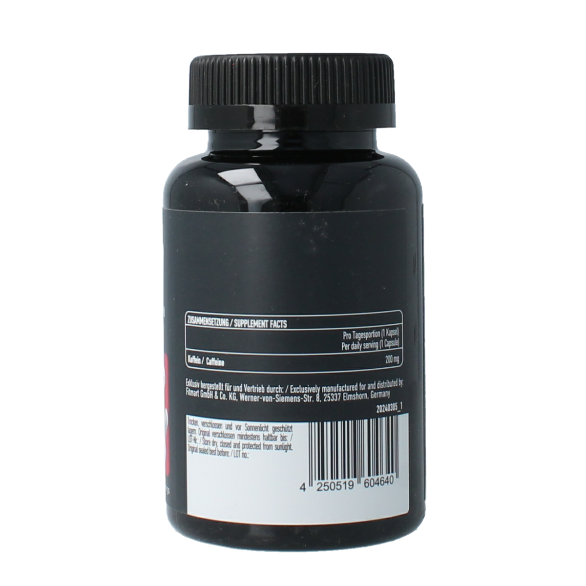 ESN Caffeine capsules, herbal supplement, 120 capsules, featuring the ESN brand logo and packaging in a close-up image.