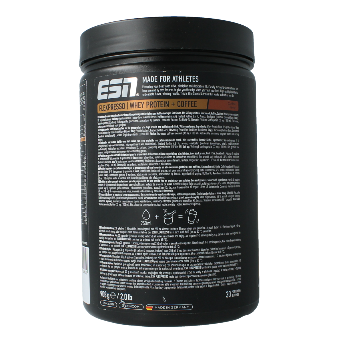 ESN Flexpresso protein coffee in coffee flavor, 908g, a blend of coffee and protein for a flavorful energy boost.