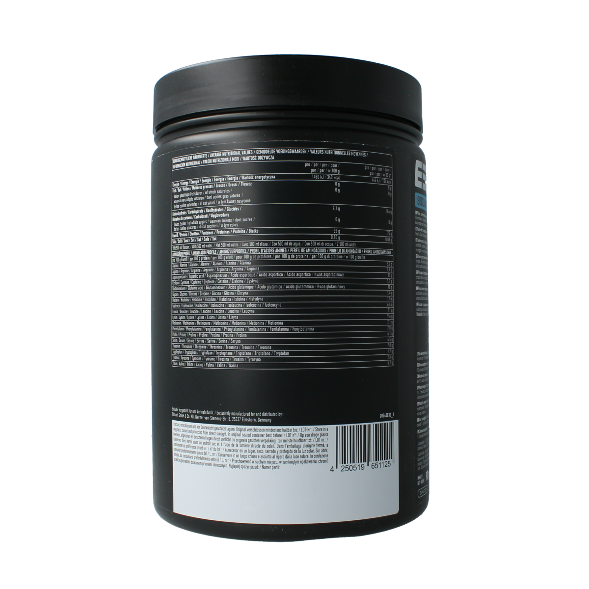 ESN Isoclear whey isolate in blackberry flavor, 908g, a protein supplement with amino acids in a clear, resealable container.