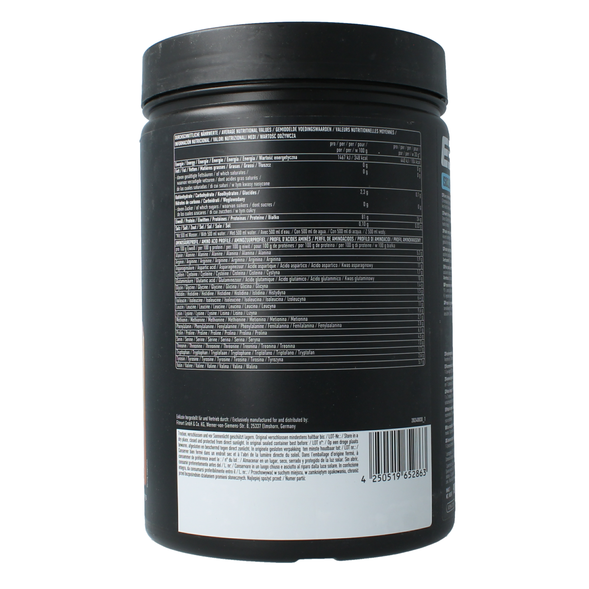 ESN Isoclear whey isolate peach ice tea sports nutrition powder in 908g container, showing the supplement scoop and label.