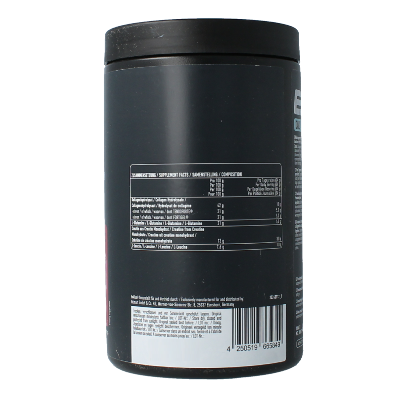 ESN Daily raspberry ice tea amino powder in a 480g container, featuring raspberry flavor and supplement branding.