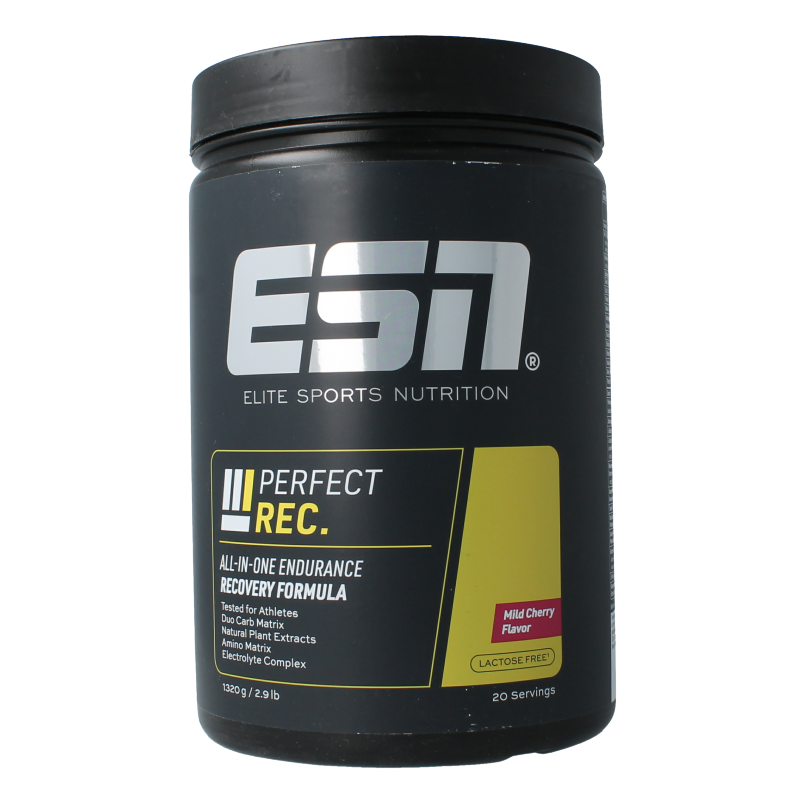ESN Perfect Rec Mild Cherry amino acids supplement in 1320g container, showing the product packaging with cherry flavor label.