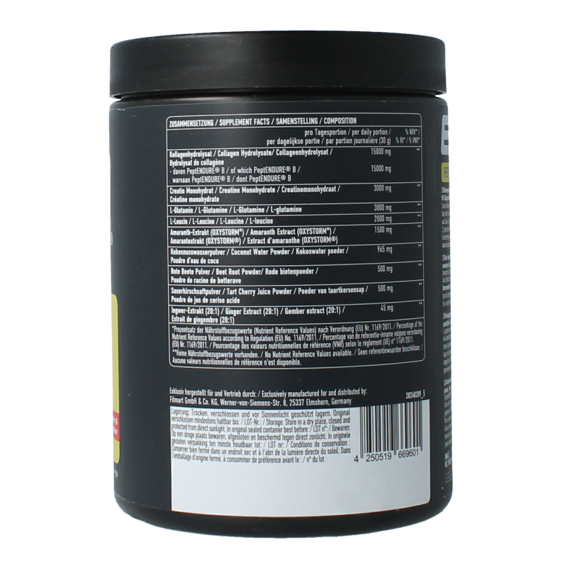 ESN Perfect Base Mild Raspberry Red Ginger amino acids supplement in 450g container, showcasing the product label with red and ginger flavor imagery.