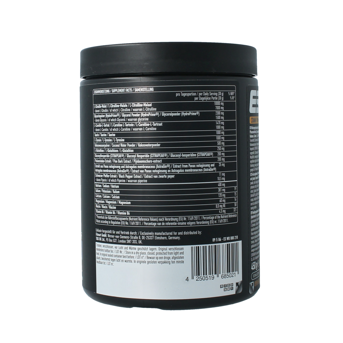 ESN Crank Pump Pro 2.0 blue raspberry amino acids supplement, 450g container with blue raspberry flavor.