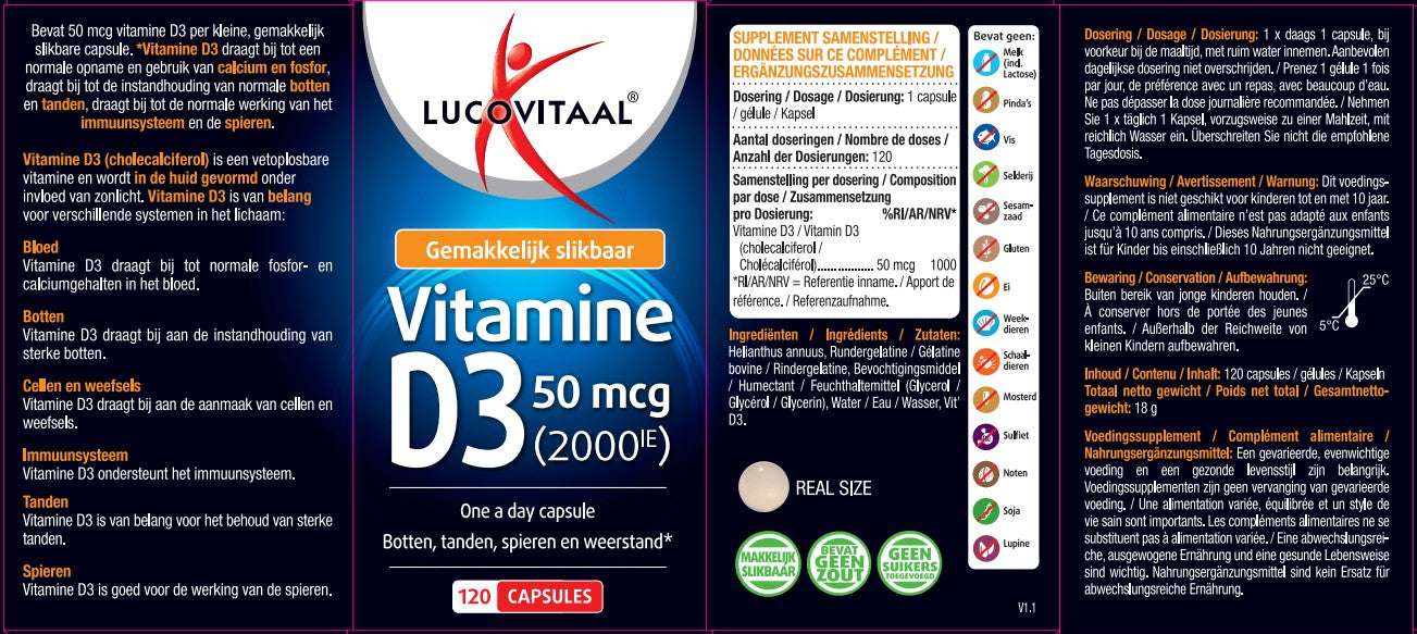 Lucovitaal D3 50mcg 2000IE Vitamine 120.00 Softgels