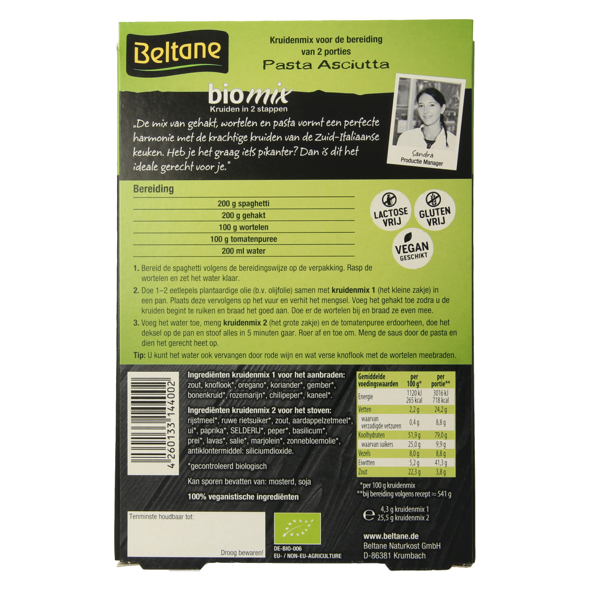 Beltane Asciutta Siciliaanse spaghetti schotel mix in 29.80g package, organic Italian sauce and flavoring for pasta dishes
