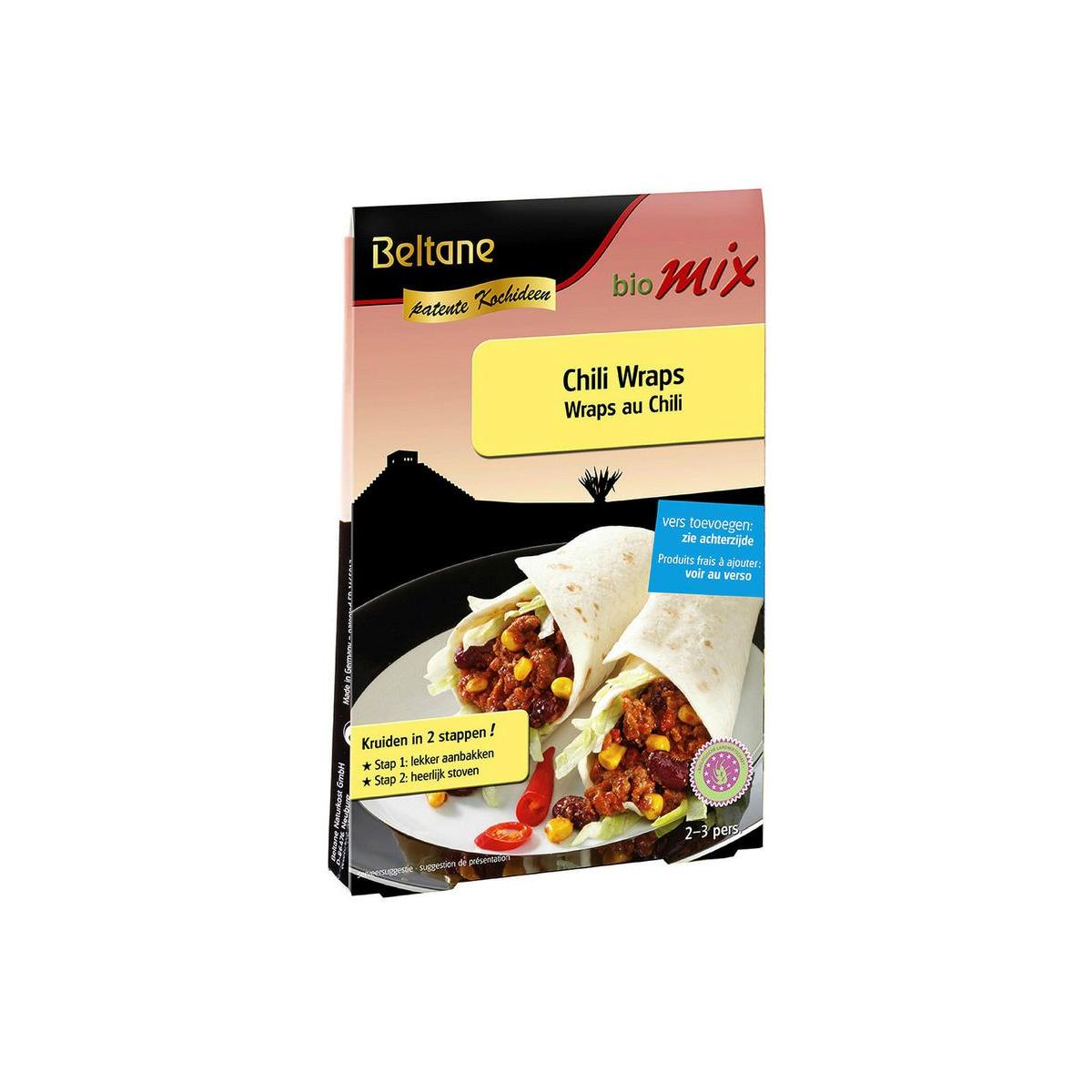 Beltane Chili Wraps Kruiden bio, 20g, flavorful organic seasoning for pizza and wraps, shown in the image.
