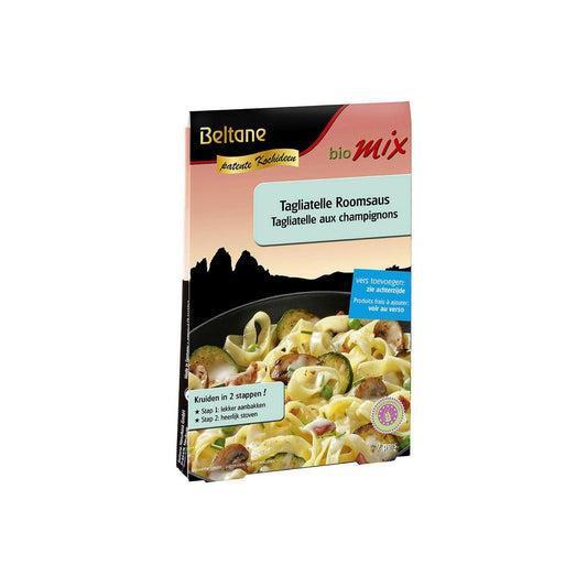 Beltane Tagliatelle roomsaus bio with herbs, salt, and meal mix in a 17.1 gram package, featuring fresh ingredients and natural flavors.