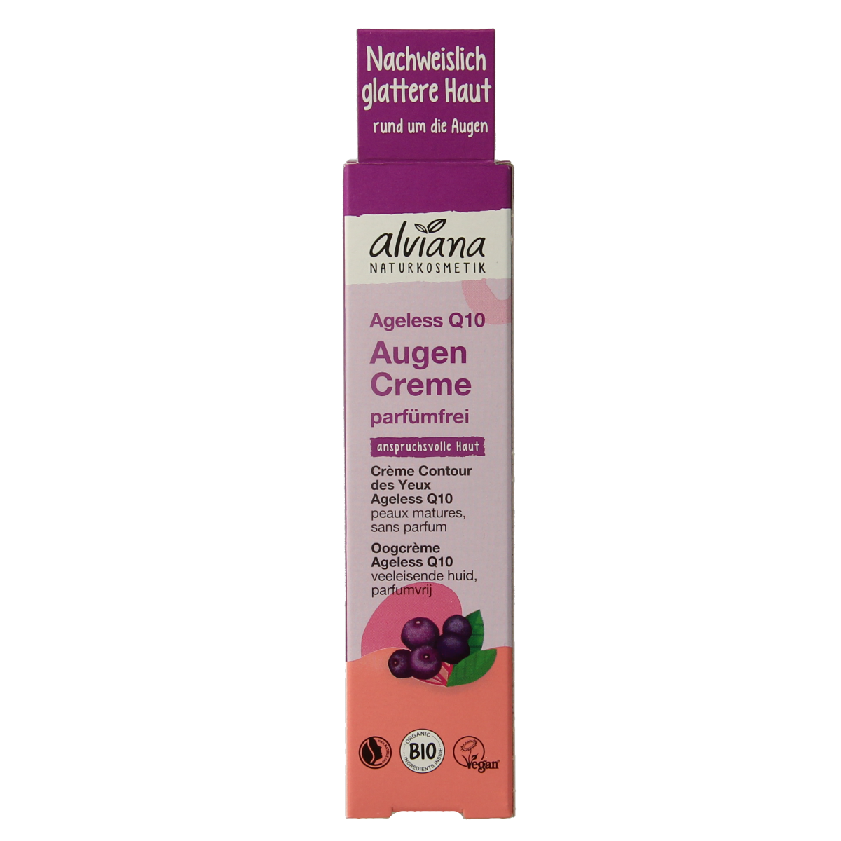 Alviana Oogcreme anti-aging Q10 in 15ml jar, facial skincare product for reducing wrinkles and rejuvenating skin around eyes.