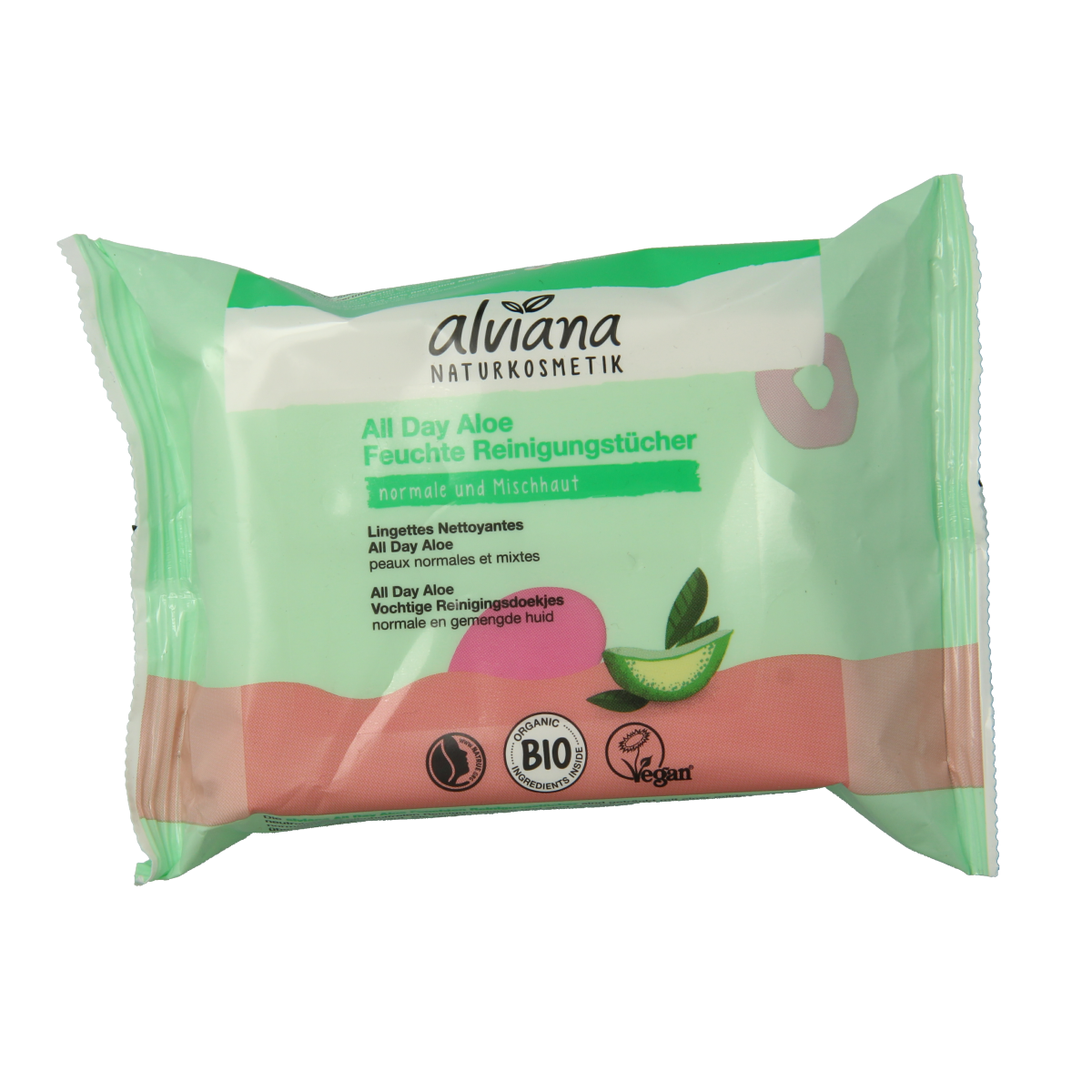 Alviana vochtige gezichtsreinigingsdoekjes met aloe vera, 25 stuks, voor zachte en verfrissende huidverzorging.