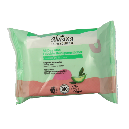 Alviana vochtige gezichtsreinigingsdoekjes met aloe vera, 25 stuks, voor zachte en verfrissende huidverzorging.