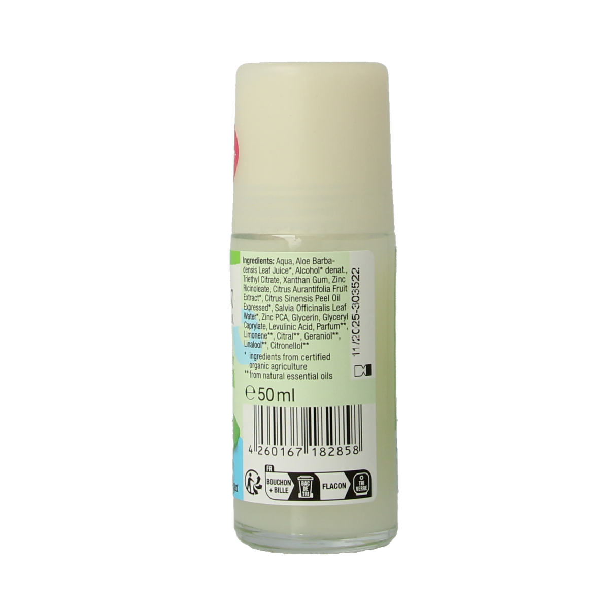 Alviana Deo Roll-On Limette deodorant bottle, 50ml, with a fresh lime scent, showing the product label and packaging.