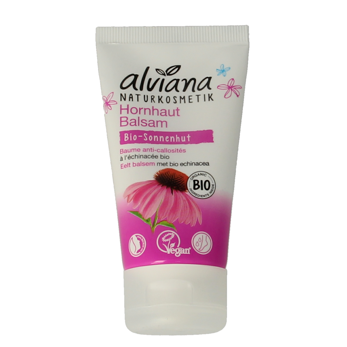 Alviana Eelt balsem met echinacea in 50ml tube, foot care product with herbal ingredients, designed to soothe and care for feet.