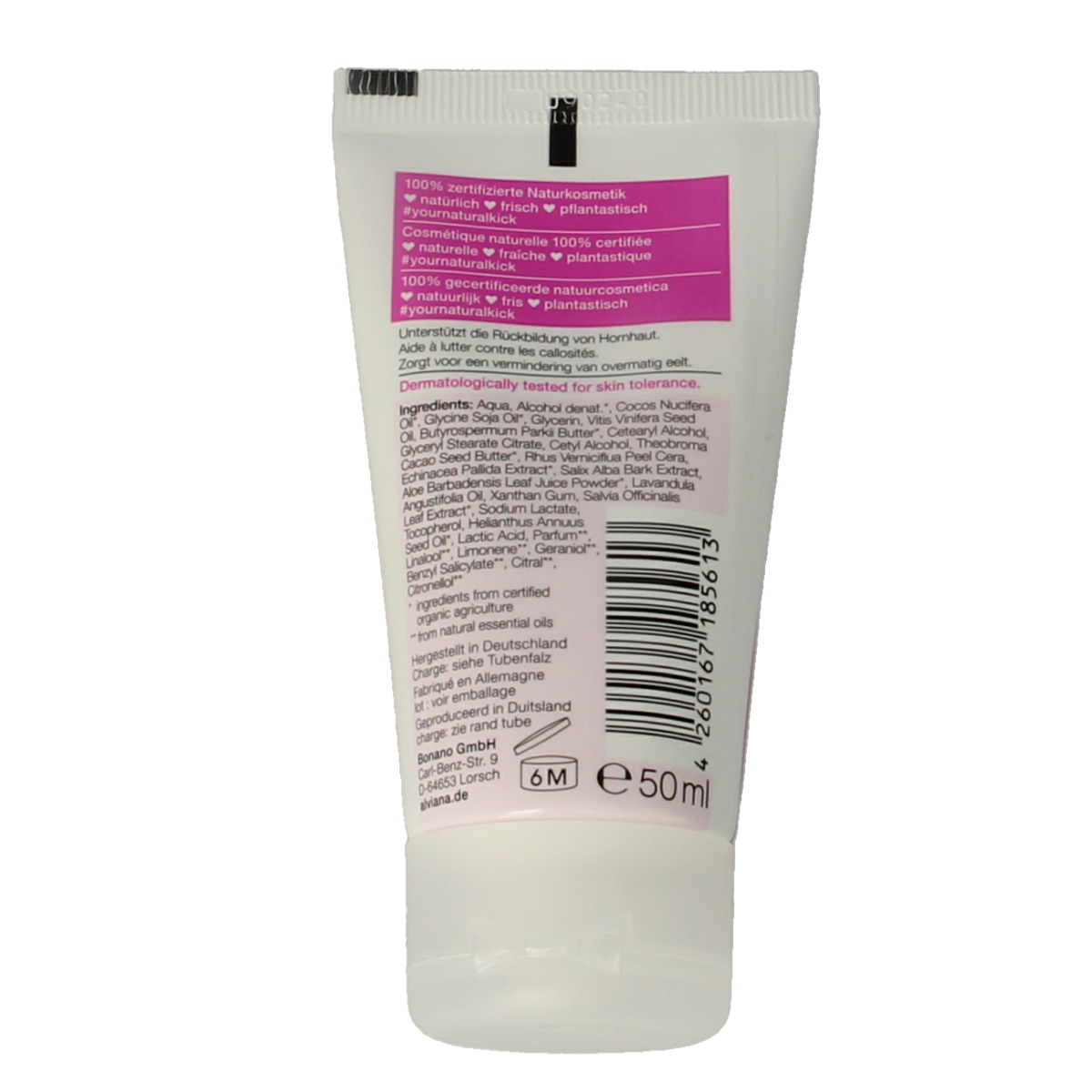Alviana Eelt balsem met echinacea voor voetverzorging, 50 ml, close-up of the tube with branding and product label.