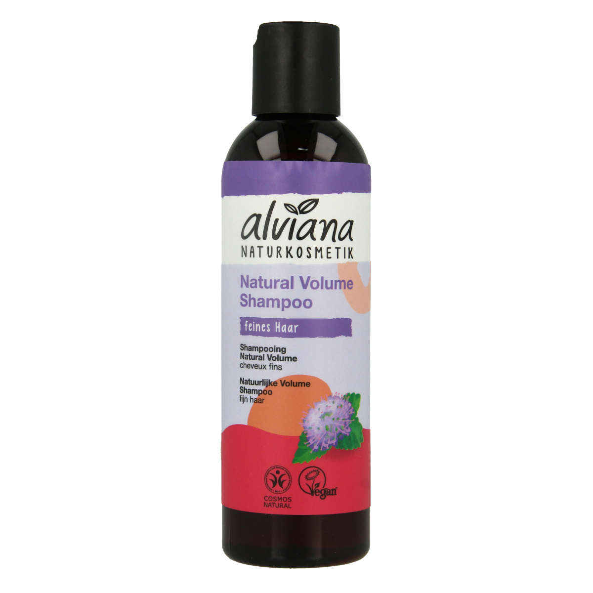 Alviana volume shampoo in 200ml bottle, a hair care product for adding volume and thickness to hair.