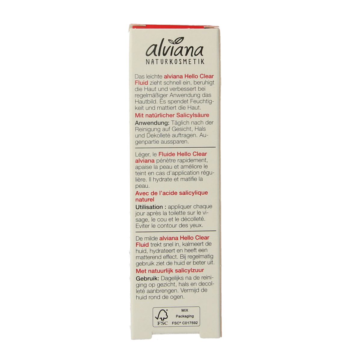 Alviana Hello clear fluid facial skincare bottle, 30ml, transparent container with white cap, for gentle skin hydration and cleansing.