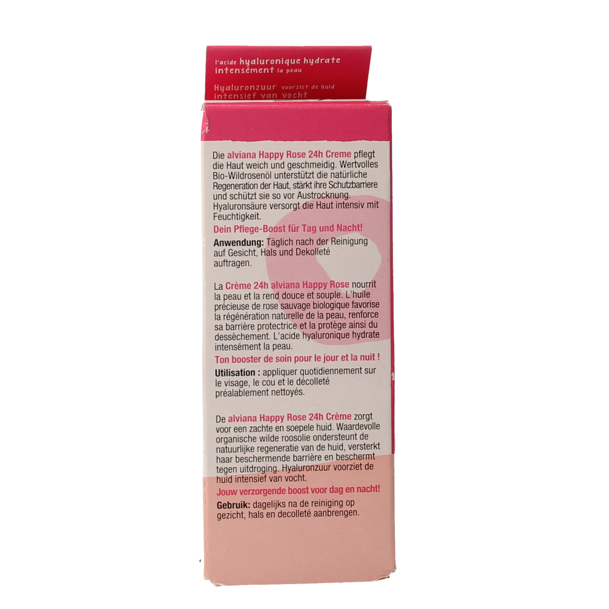 Alviana Happy Rose 24h face cream in 50ml jar with rose extract for nourishing facial skincare.