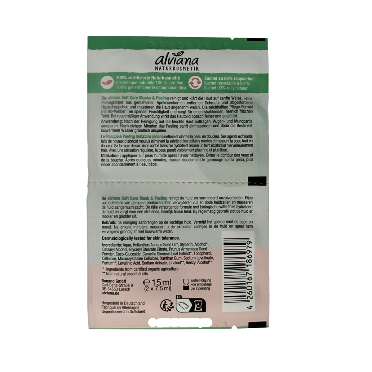 Alviana Soft Care Mask & Peeling with organic white tea, two-piece facial skincare set, featuring masks and peeling products.