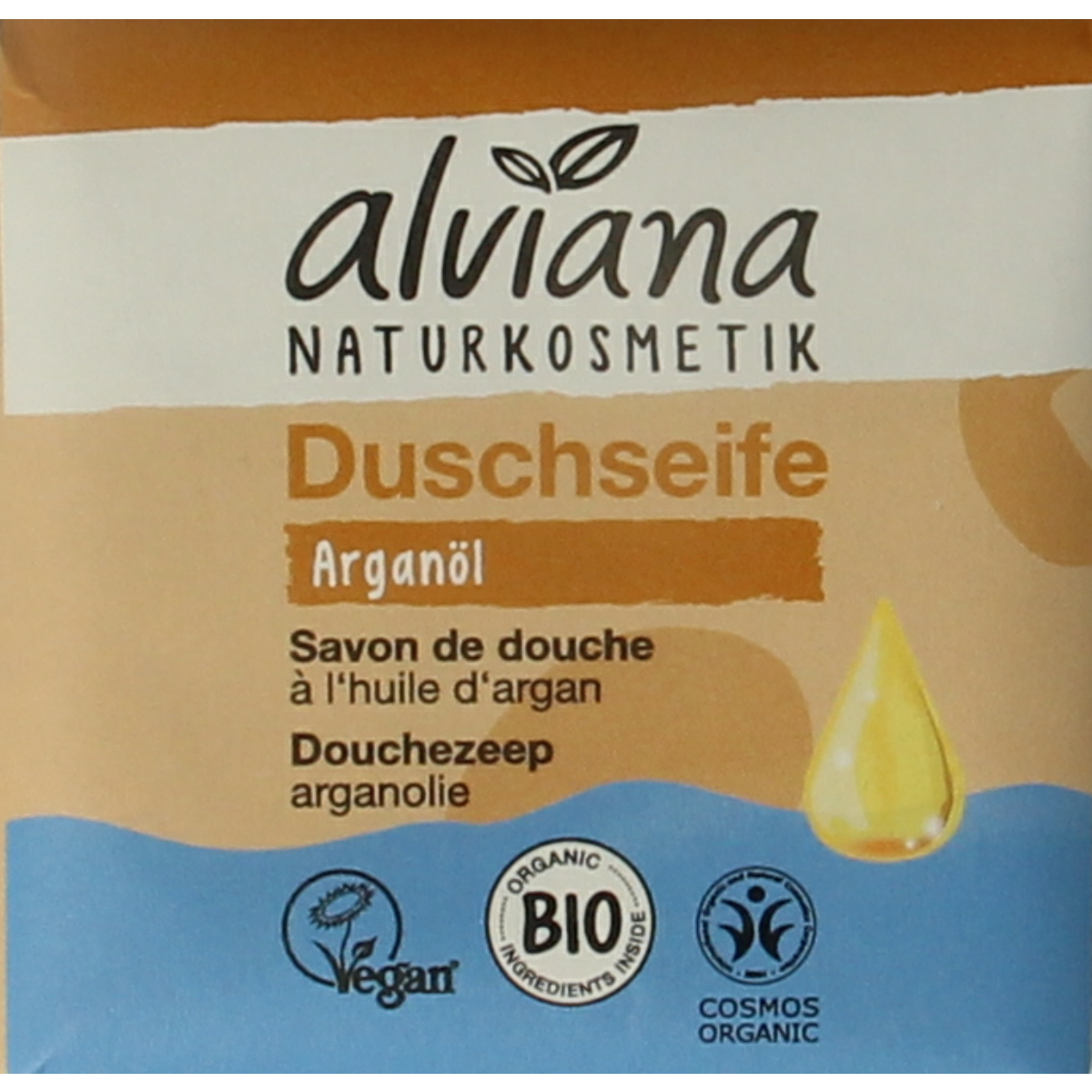 Alviana Douchezeep body wash bar with argan oil, 100g, natural soap for gentle cleansing in a white and green packaging.