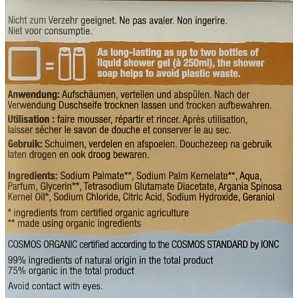 Alviana Douchezeep bodywash bar argan with 100g, natural soap bar for soothing body cleansing, featuring argan oil.