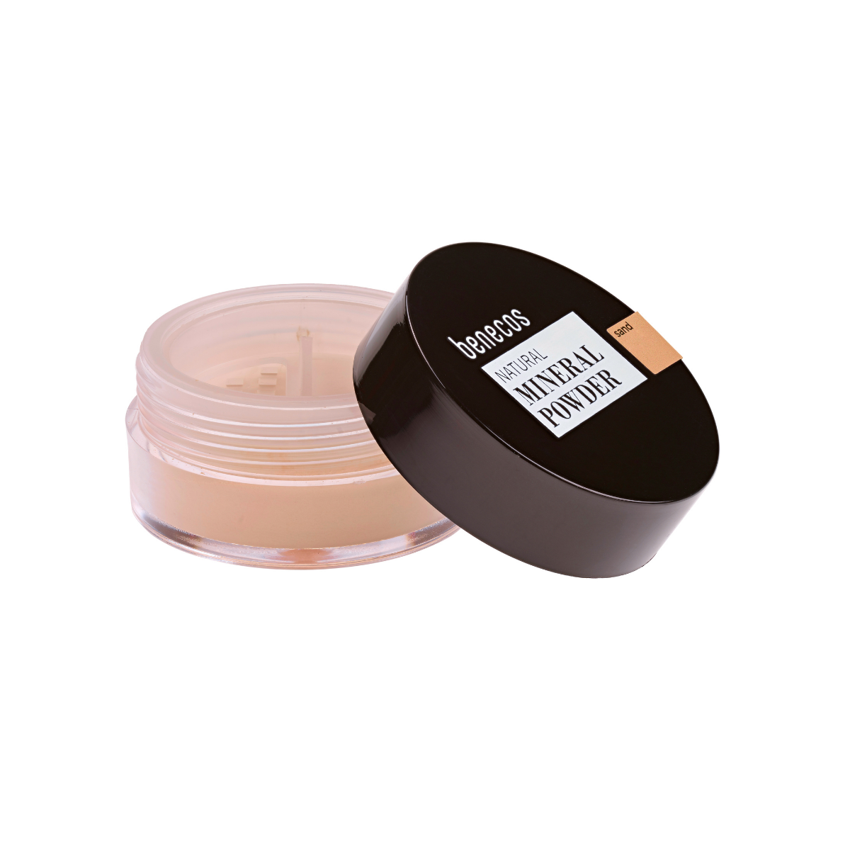 Benecos Natural Beauty loose mineral powder in sand shade, 6g, for a natural make-up finish with finely milled mineral formula.