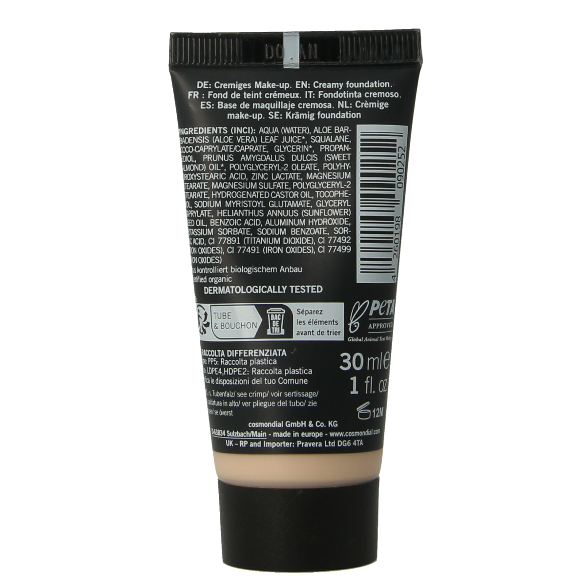 Benecos Natural Beauty creamy makeup foundation in nude shade, 30ml bottle, smooth texture and natural finish