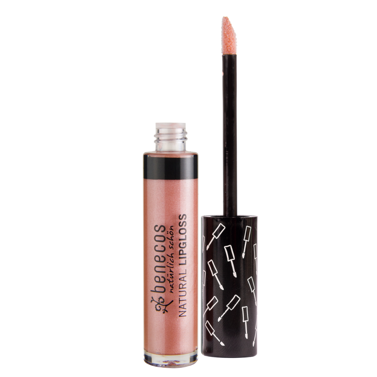 Benecos Natural Beauty rose lip gloss in 5ml container, highlighting the natural makeup product with a pink hue.