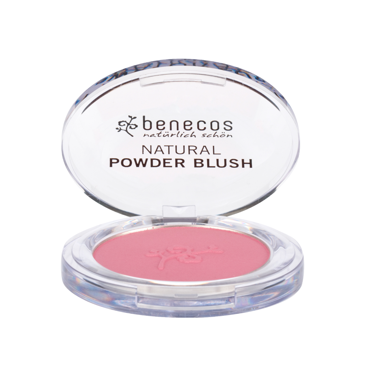 Benecos Natural Beauty compact blush in Mallow Rose, 5.5g, featuring a soft pink shade in a sleek makeup compact.