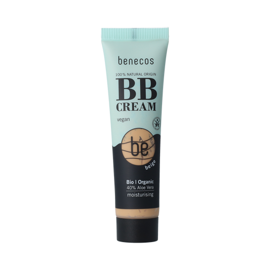 Benecos Natural Beauty BB Cream Beige 8-in-1 make-up product in 30ml tube, providing natural skin coverage and hydration.