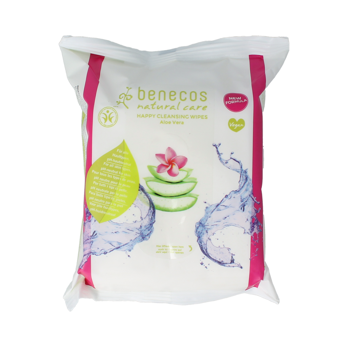 Benecos natural beauty vegan facial cleansing wipes, 25 pack, gentle skincare for fresh, clean skin in a resealable pouch.